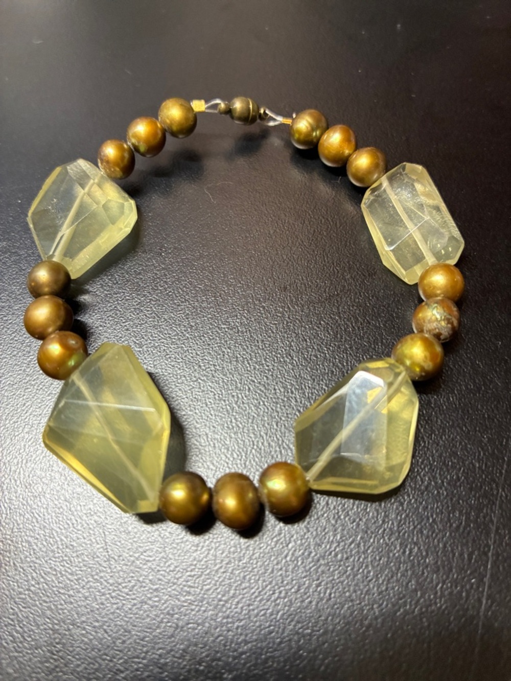 Israeli Cut natural lemon quartz gemstone and pearl magnetic clasp Bracelet - Picture 2 of 16